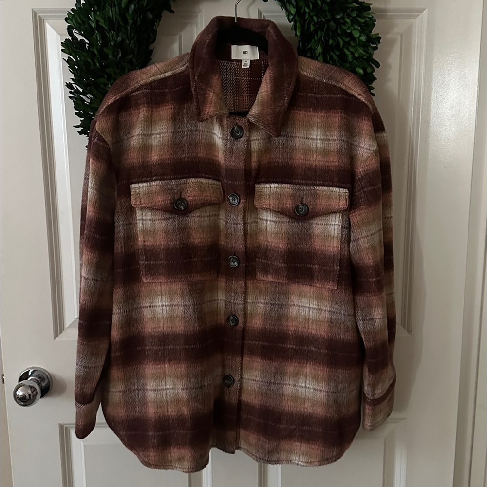 Nordstrom BRASS PLUM Plaid Shacket Medium NEW!